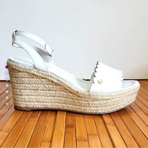 Kate Spade Women's Taiya Scalloped White Ankle Strap Wedge Espadrilles